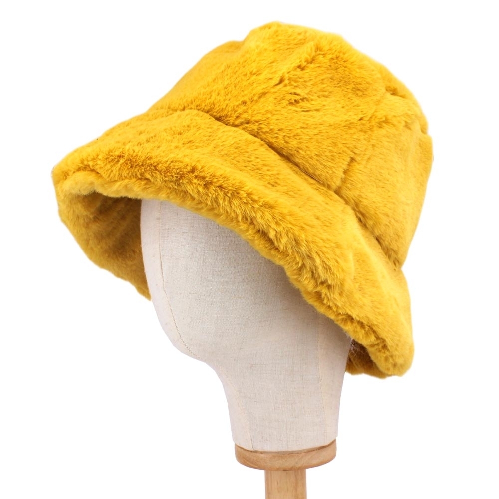 Mustard Yellow Fur Bucket Hat Style Simple Casual
